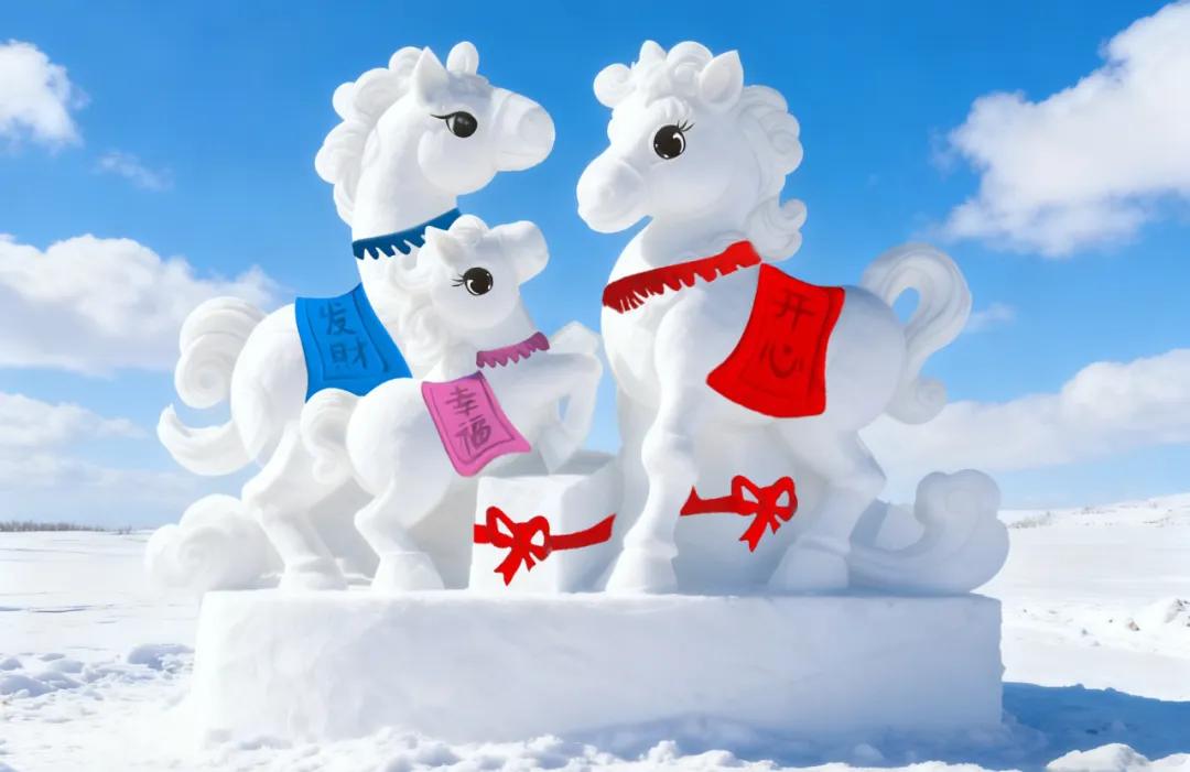 雪雕“童话小马一家”效果图。图片由哈尔滨冰雪大世界提供