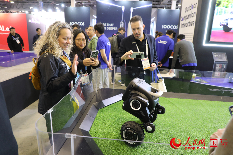 苏州企业深庭纪展台展示一款陪伴机器人。人民网记者 李志伟摄