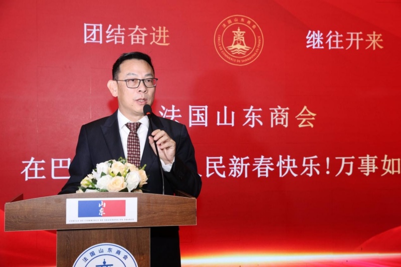 法国山东商会会长刘胜致辞（法国山东商会供图）