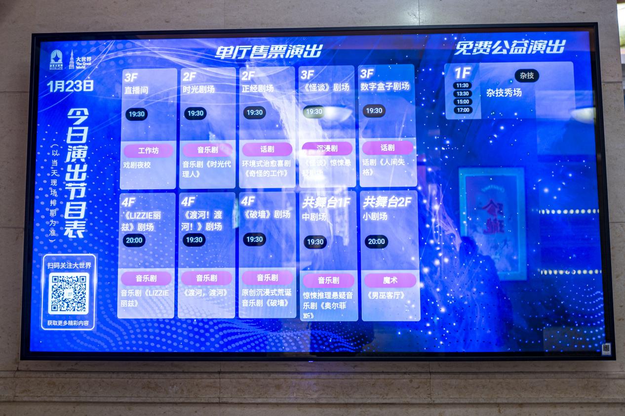 大世界一楼，每日更新的演出节目表。