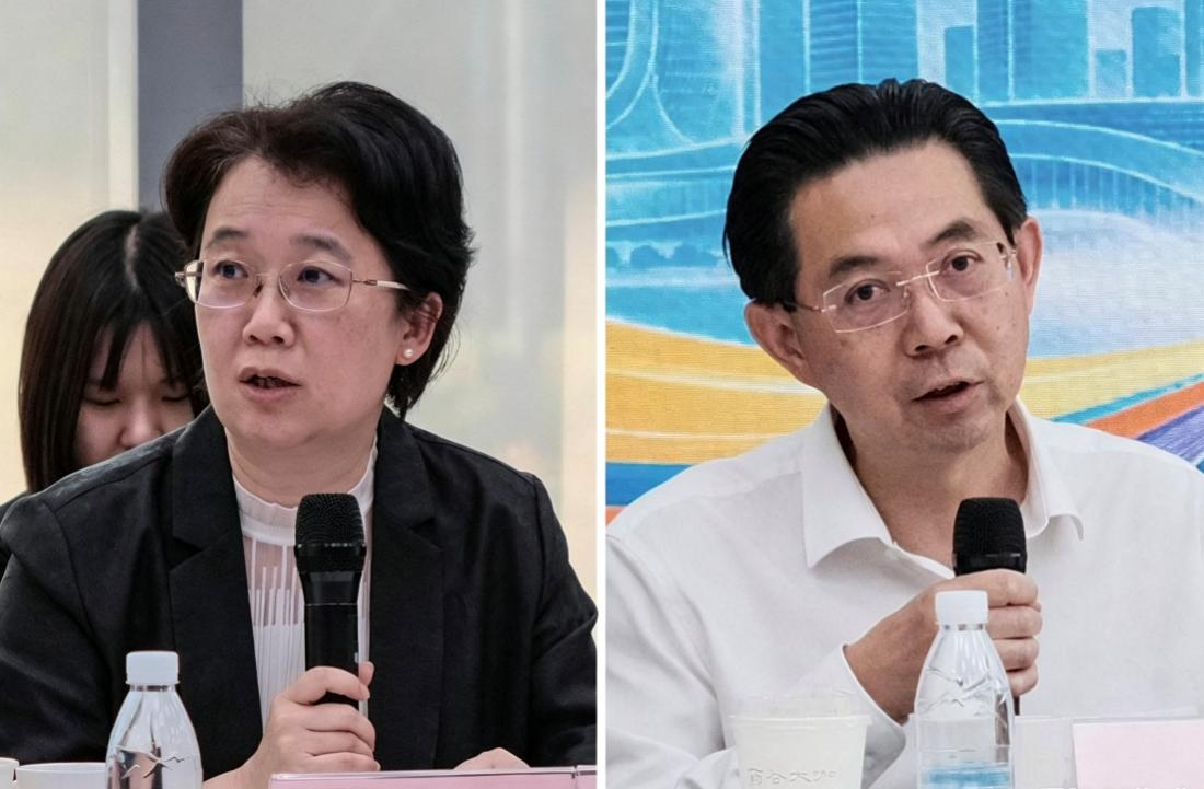 浦东新区政协常委,农工党浦东区委主委,医药卫生界别召集人,浦东新区卫生健康委副主任傅筱瑾(左)、浦东新区一级巡视员侯劲(右)。钱尤祎 摄